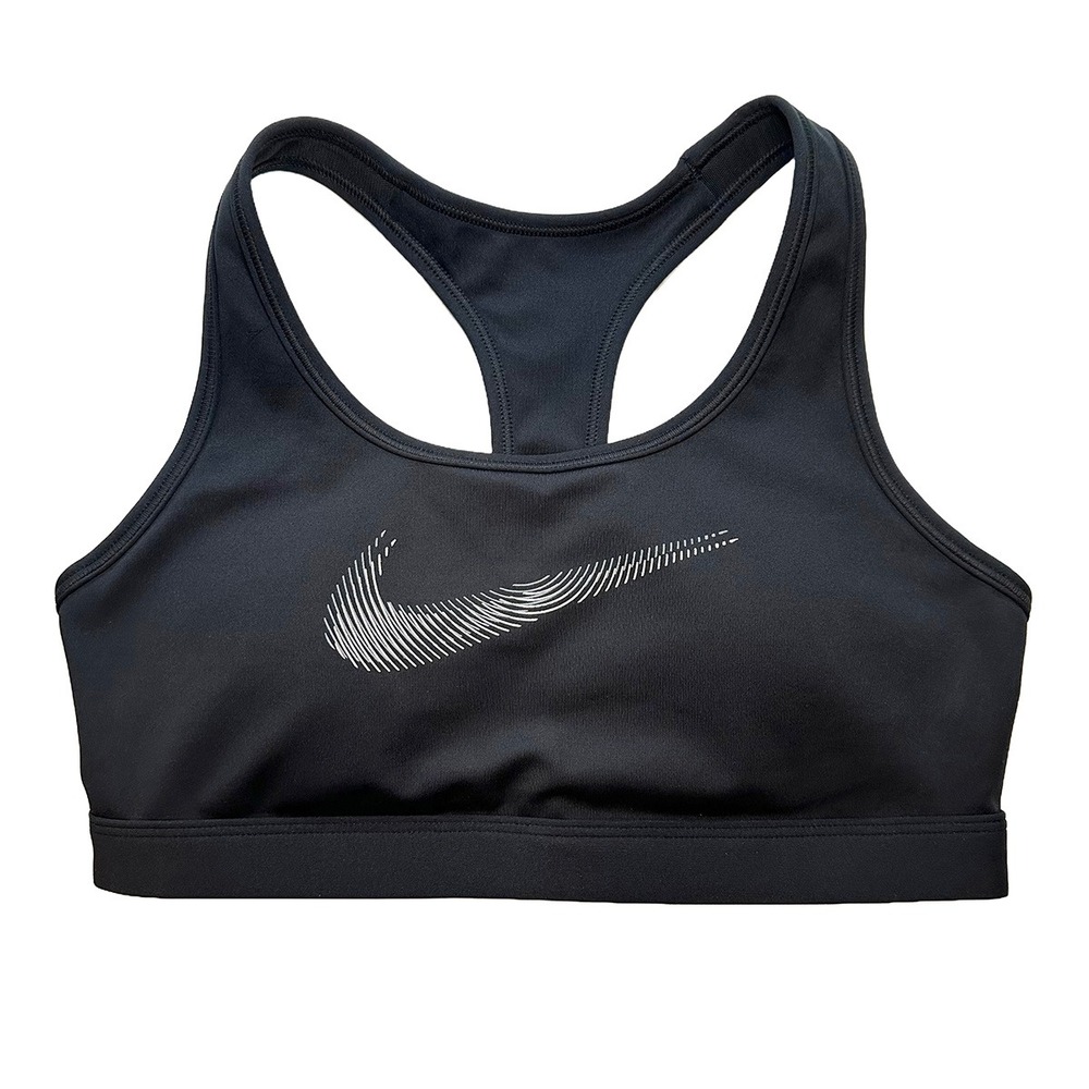 NIKE Racerback Fingerprint Swoosh Logo Sports Bra • Small • black, white, gray‎